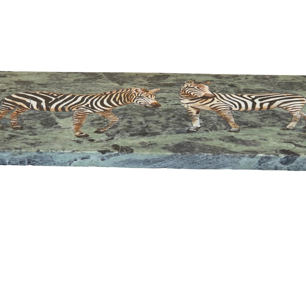Hand Painted Zebra Stone Art Plaque Signed Trumi Serpentine Marble Safari 12" - Picture 6 of 7